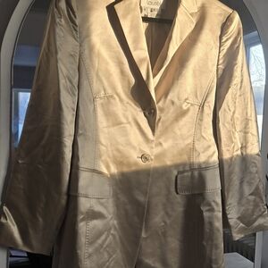 Vintage Champagne Silk And Whool Blazer And Skirt Suit